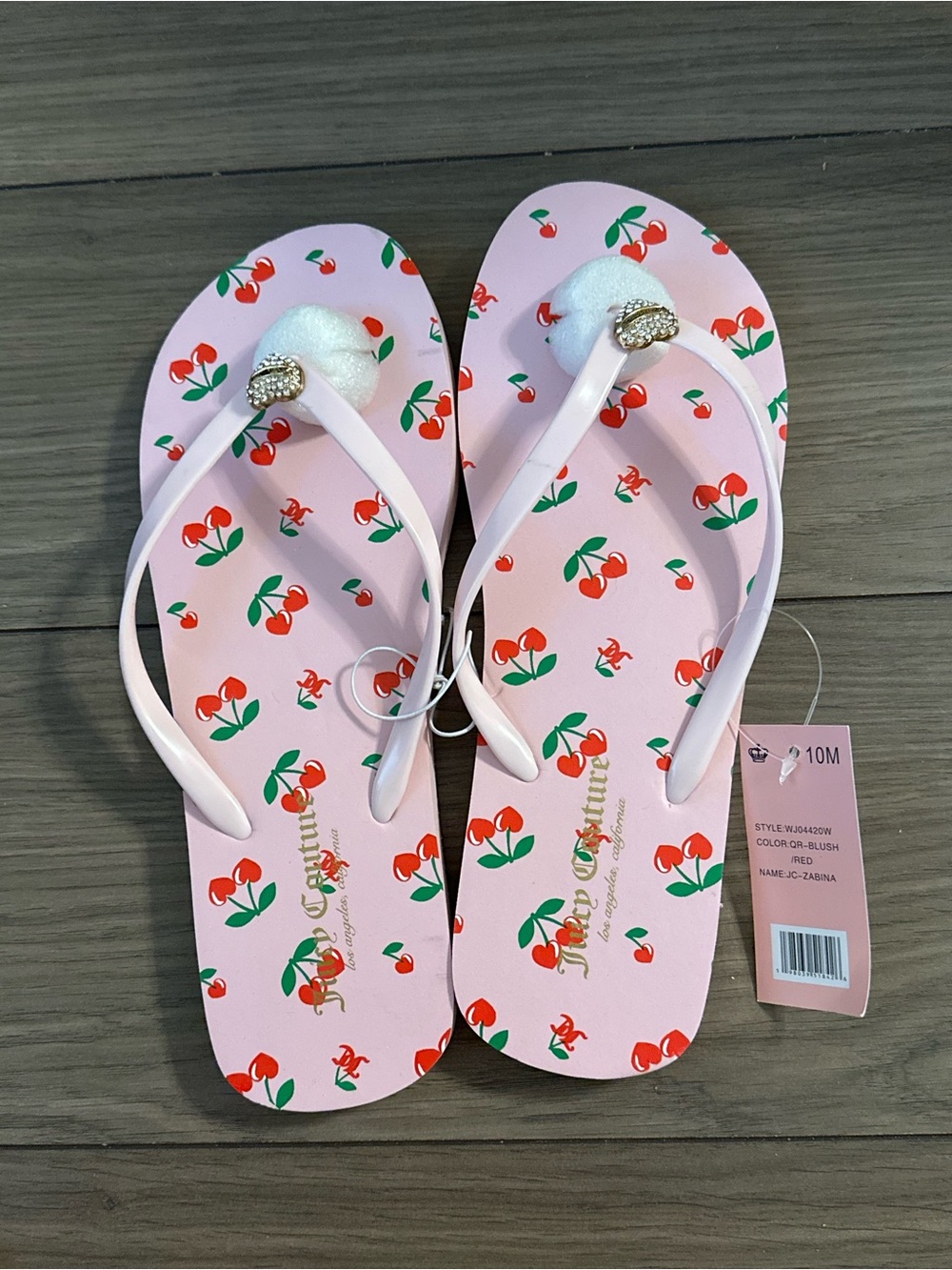Juicy Couture Pink Cherry Print Flip Flops